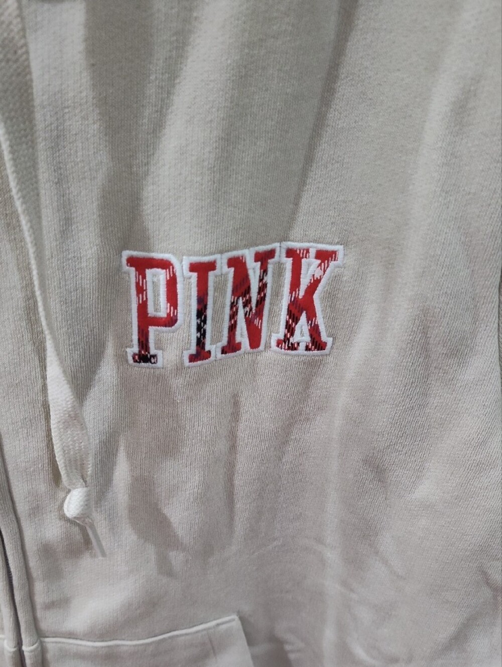 PINK Victoria's Secret Beige Zip-Up Hoodie with Red Logo - Picture 3 of 7